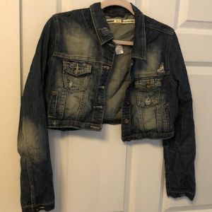 Distressed crop Jean jacket